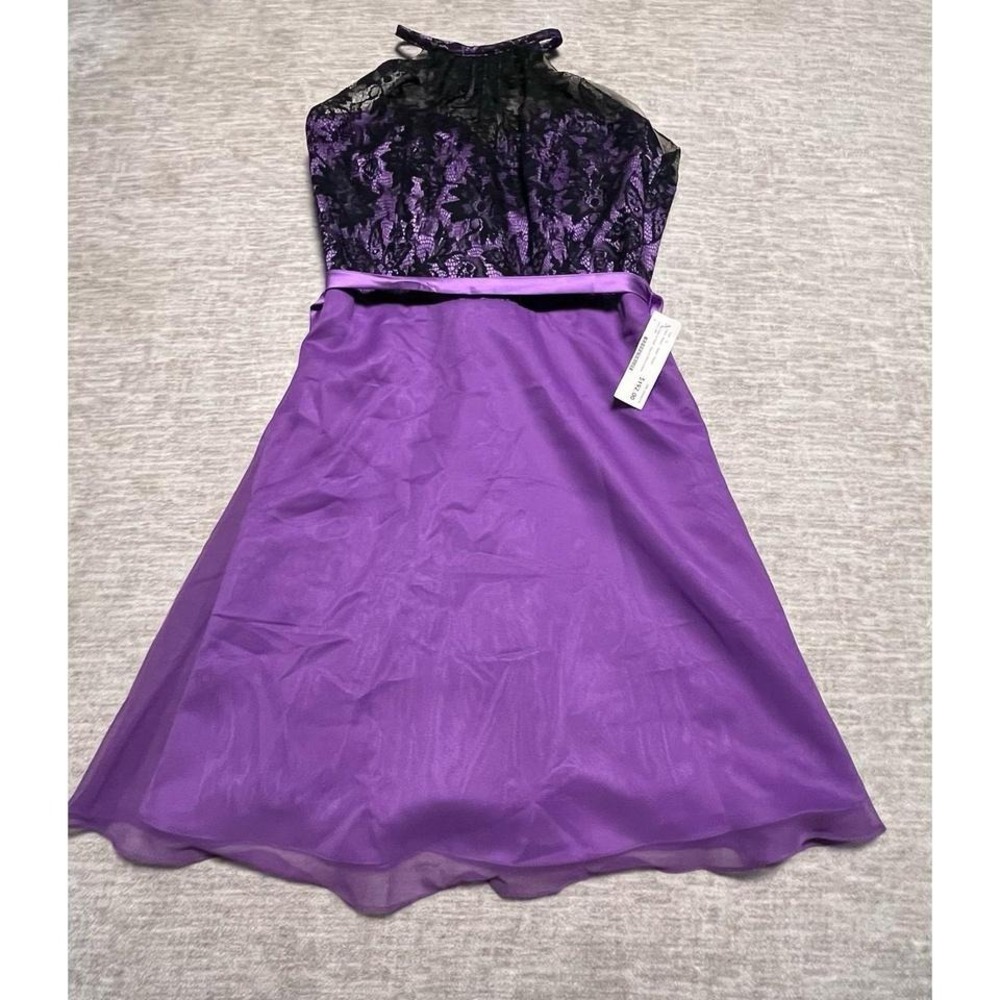 Da Vinci Women's Black Lace Purple Satin Dress Size 12 NWT Formal Cocktail